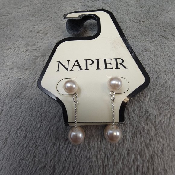 New Napier Faux Pearl Drop Earrings Rose White Push Back Elegant Eveningwear - Picture 3 of 3